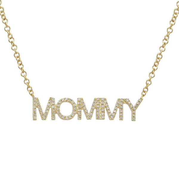 14K White Gold Diamond "MOMMY" Necklace