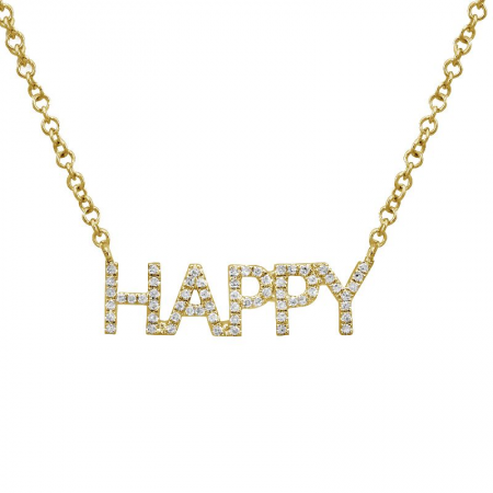 14K Yellow Gold Diamond "HAPPY" Necklace