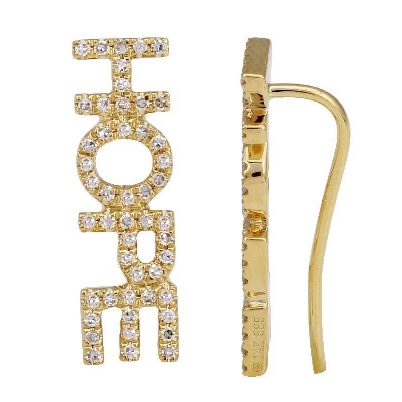 14K Yellow Gold Diamond "HAPPY" Ear Crawler-EARRINGS-superbell-