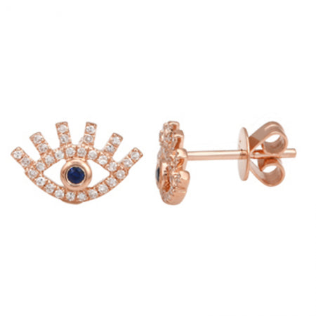14K Rose Gold Diamond + Sapphire Mini Evil Eyelash Earrings