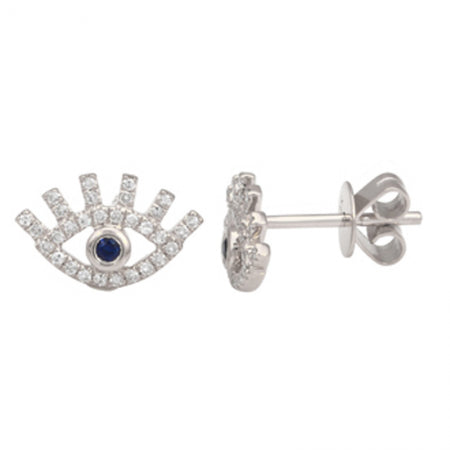 14K White Gold Diamond + Sapphire Mini Evil Eyelash Earrings