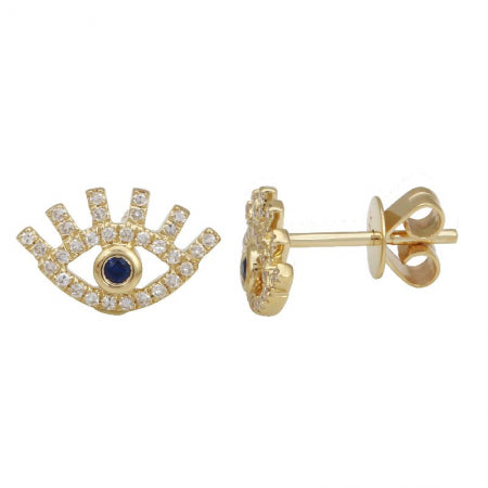 14K White Gold Diamond + Sapphire Mini Evil Eyelash Earrings-EARRINGS-Maurice's Jewelers-Yellow Gold-