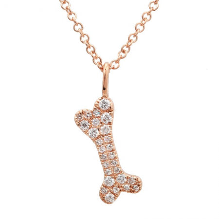 14K Rose Gold Diamond Dog Bone Pendant & Chain