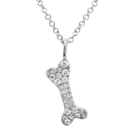 14K White Gold Diamond Dog Bone Pendant & Chain-Necklaces-Maurice's Jewelers-White Gold-