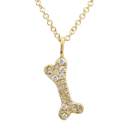 14K Yellow Gold Diamond Dog Bone Pendant & Chain