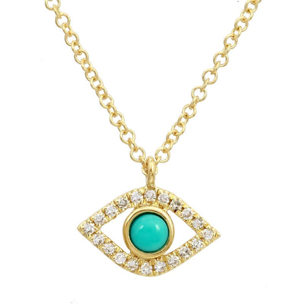 14K Yellow Diamond and Turquoise Evil Eye Necklace-Necklaces-Maurice's Jewelers -
