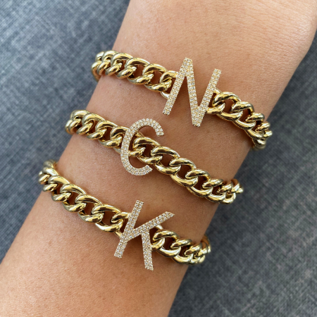 14K Yellow Gold Diamond Initial Link Bracelet-Bracelets-superbell-
