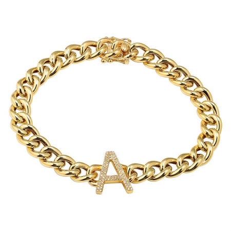 14K Yellow Gold Diamond Initial Link Bracelet-Bracelets-superbell-A-