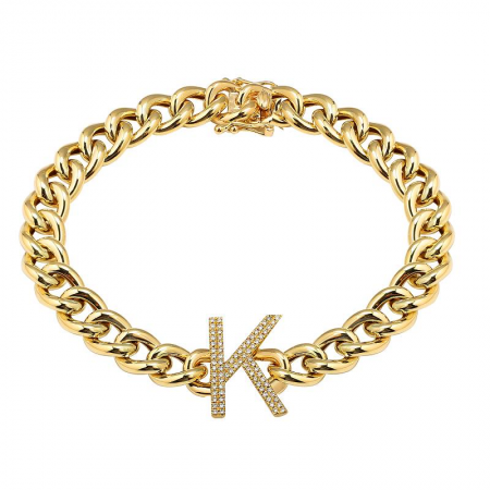 14K Yellow Gold Diamond Initial Link Bracelet H