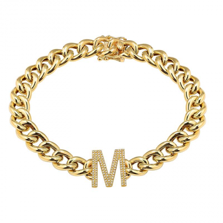 14K Yellow Gold Diamond Initial Link Bracelet