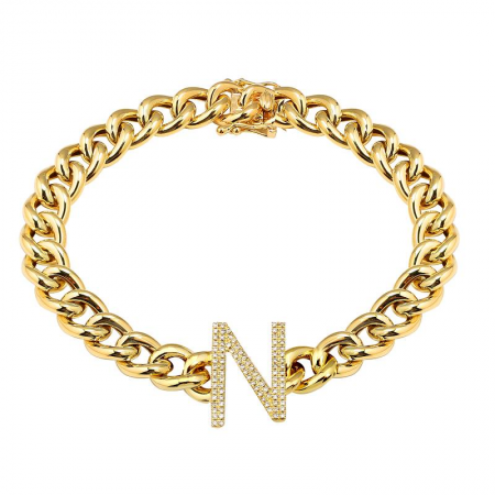14K Yellow Gold Diamond Initial Link Bracelet N