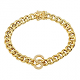 14K Yellow Gold Diamond Initial Link Bracelet