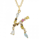 14K Yellow Gold Multi Color Stones Initial Necklace-Necklaces-superbell-K-