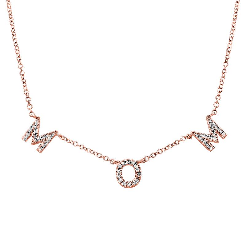 14K Rose Gold Diamond Mom Necklace