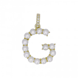 14k Yellow Gold Pearl Initial "G” With Diamond Bail Charm/Pendant-Charms & Pendants-superbell-
