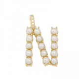14k Yellow Gold Pearl Initial "N” With Diamond Bail Charm/Pendant-Charms & Pendants-superbell-