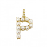 14k Yellow Gold Pearl Initial "P” With Diamond Bail Charm/Pendant-Charms & Pendants-superbell-
