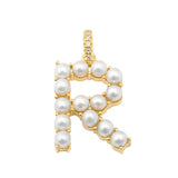 14K Yellow Gold Pearl Initial “R” With Diamond Bail Pendant