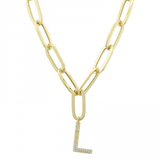 14k Yellow Gold Initial Diamond Paper Clip Link Necklace-Necklaces-superbell-L-