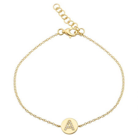 14K Yellow Gold Diamond Initial Disc Bracelet-Bracelets-superbell-
