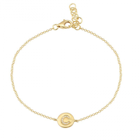 14K Yellow Gold Diamond Initial Disc Bracelet