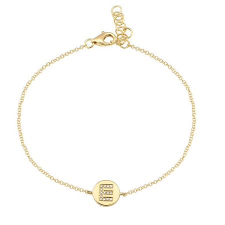 14K Yellow Gold Diamond Initial Disc Bracelet