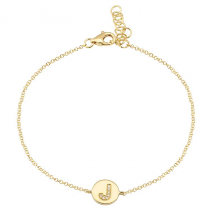 14K Yellow Gold Diamond Initial Disc Bracelet-Bracelets-superbell-