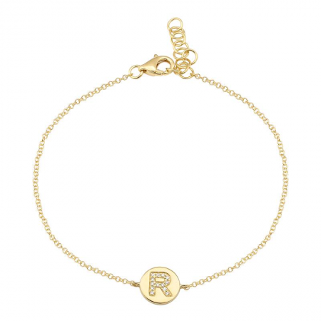 14K Yellow Gold Diamond Initial Disc Bracelet