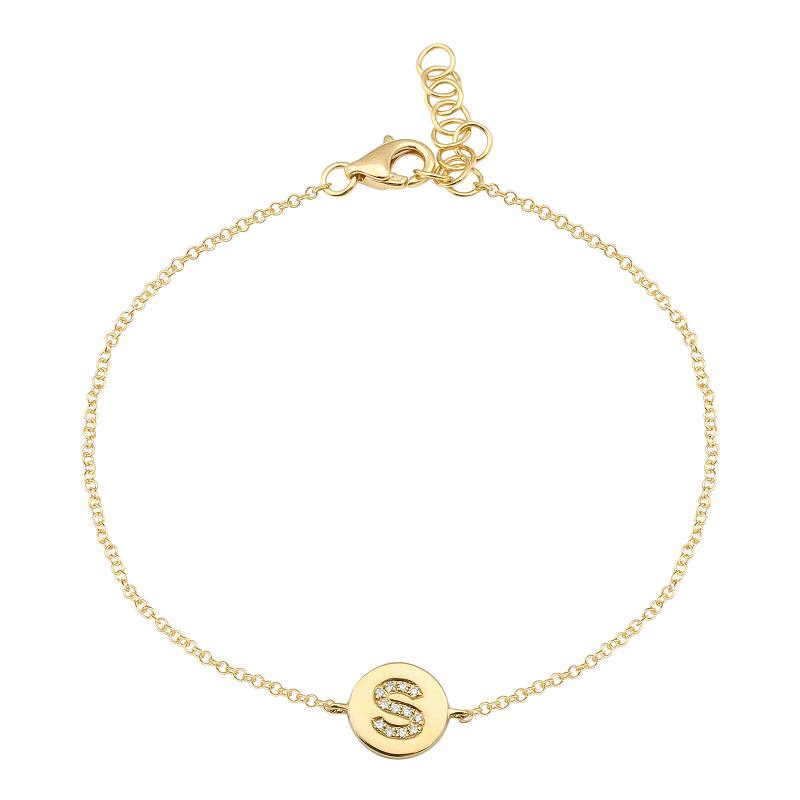 14K Yellow Gold Diamond Initial Disc Bracelet-Bracelets-superbell-