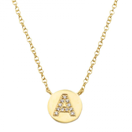 14K Yellow Gold Diamond Initial Disc Necklace