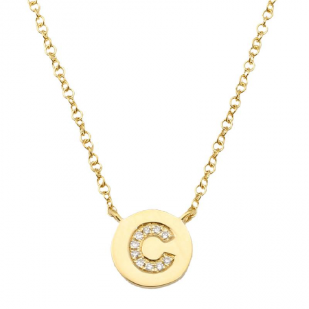 14K Yellow Gold Diamond Initial Disc Necklace