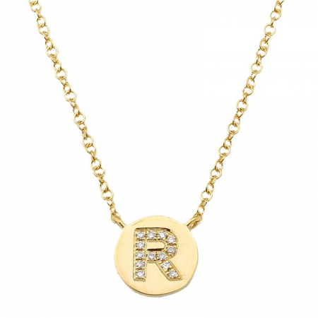 14K Yellow Gold Diamond Initial Disc Necklace