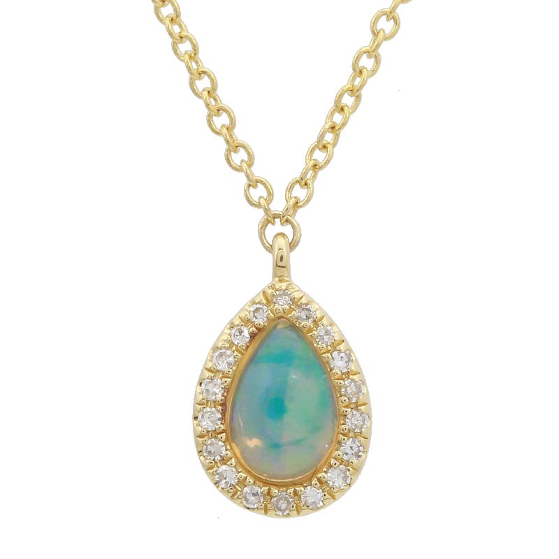 14k Yellow Gold Diamond & Opal Pear Necklace-Necklaces-superbell-