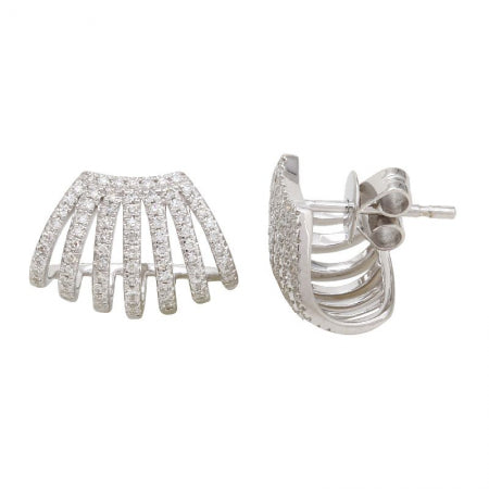 14K White Gold Multi Row Caged Diamond Earring-EARRINGS-superbell-White Gold-