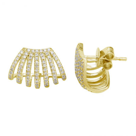 14K Yellow Gold Multi Row Caged Diamond Earring