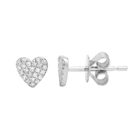 14K White Gold Heart Diamond Earrings