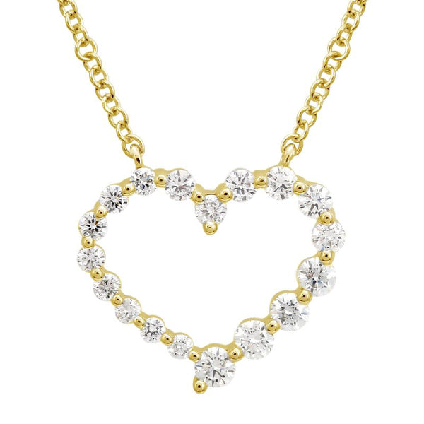 14k Yellow Gold Diamond Open Heart Necklace-Necklaces-superbell-