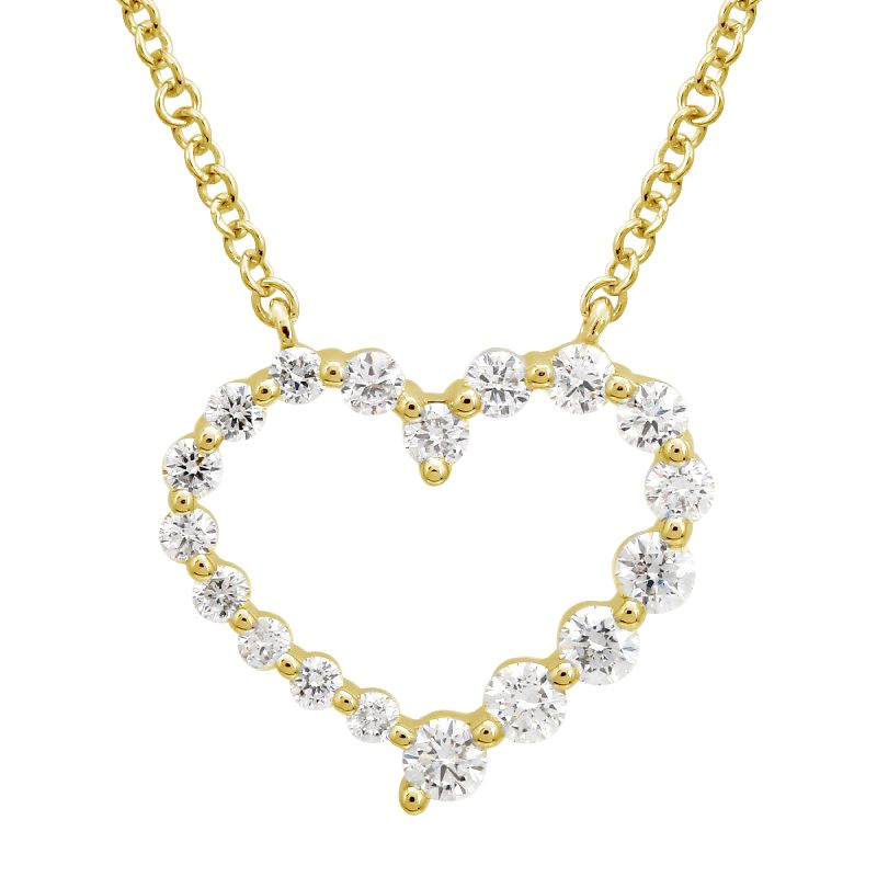 14k Yellow Gold Diamond Open Heart Necklace-Necklaces-superbell-
