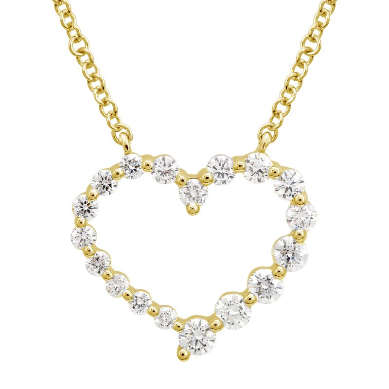 14k Yellow Gold Diamond Open Heart Necklace