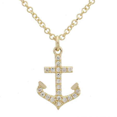 14K Yellow Gold Diamond Anchor Pendant & Chain-Necklaces-superbell-