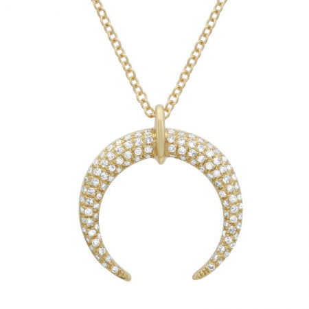 14K Yellow Gold Diamond Crescent Moon Necklace