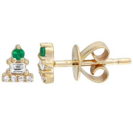 14k Yellow Gold Mini Emerald Earrings