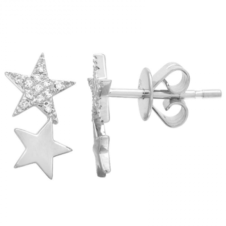 14K White Gold Double Star Diamond Earrings