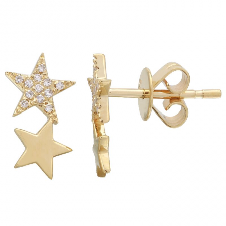 14K Rose Gold Double Star Diamond Earrings