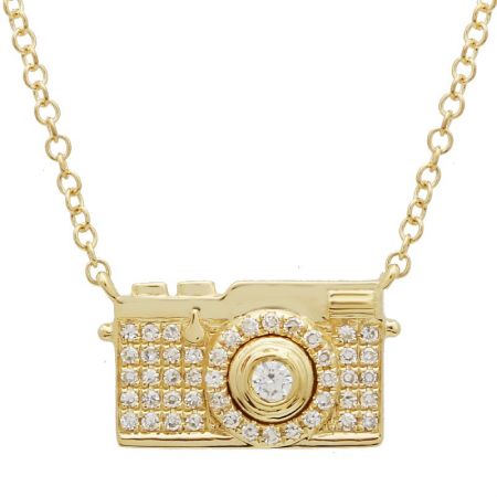 14K Yellow Gold Camera Diamond Necklace