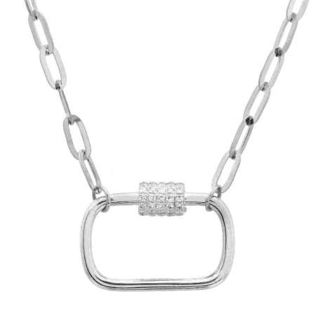 14K Yellow Diamond Carabiner Link Chain Necklace-Necklaces-superbell-WHITE GOLD-