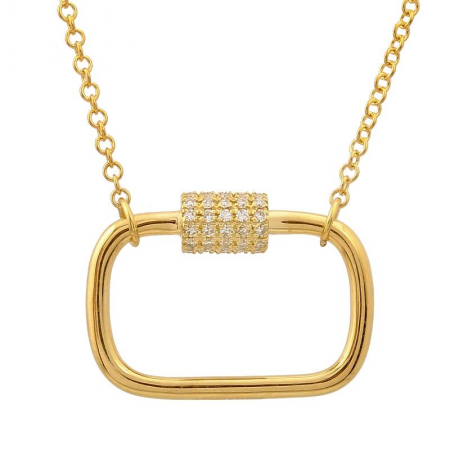 14k Yellow Gold Diamond Carabiner Necklace-Necklaces-superbell-