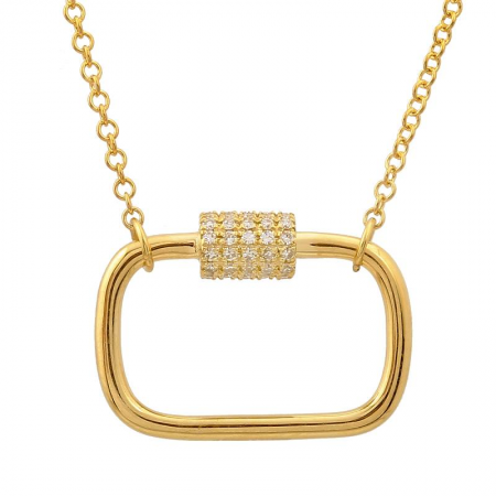 14k Yellow Gold Diamond Carabiner Necklace
