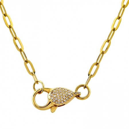 14k Yellow Gold Big Lobster Clasp Link Chain Diamond Necklace