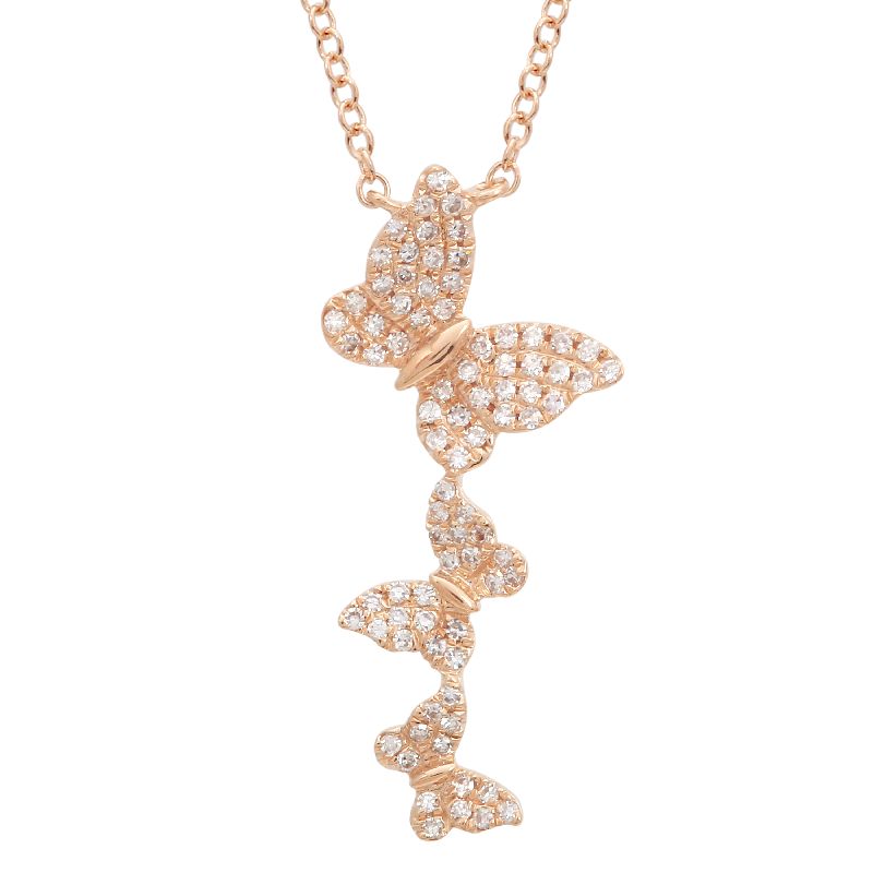 14K Rose Gold Diamond Triple Butterfly Necklace